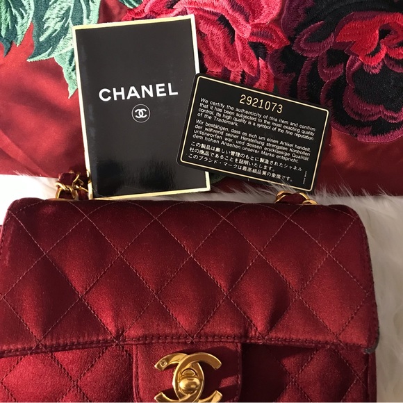 Authentic Chanel Bordeaux Silk Satin Mini Square Bag - Picture 11 of 15